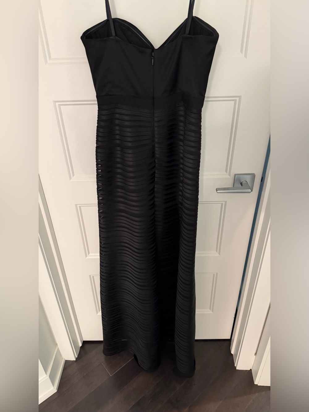 BCBGMaxAzria Black Strapless Draped Bodice Evening Dress